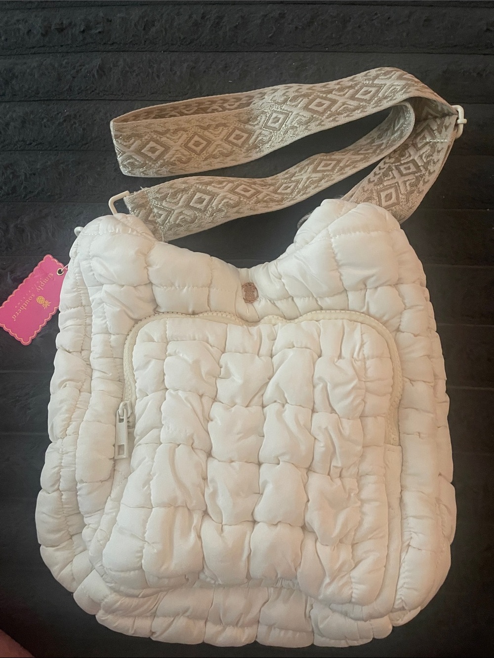 Simply Southern cream quilted hobo bag